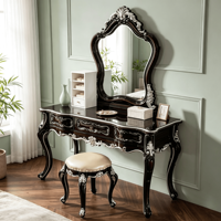 Ensemble coiffeuse baroque européen en bois massif, table de toilette sculptée de luxe avec miroir et tabouret, mobilier de chambre OEM ODM en gros
