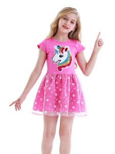 2021 nuovi abiti estivi a maniche corte da ragazza per bambini in cartone di unicorno graziosi vestiti da 2-8 ragazze gonne stampate - Product Image 4