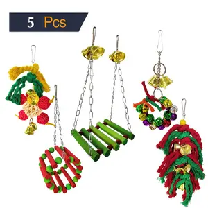 Jouet à morsure de perroquet, 5 pièces, cadeau de noël pour animal domestique, jouet à mâcher, Cage à oiseaux, avec cloches pendantes, hamac