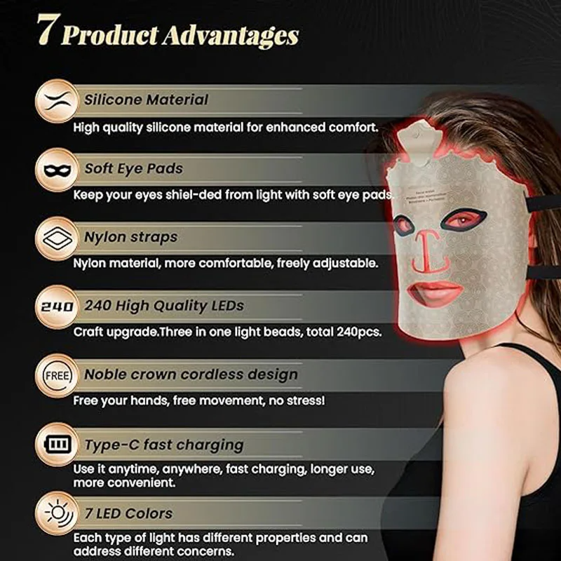 ORANGLES Professional LED Light Therapy Mask | Red Light Anti-Aging Facial Device for Skin Rejuvenation – orangles Qatar - detailed closeup view - illustrating benefits - Image 3 of 6 | created for all | Shop Professional LED Light Therapy Mask | Red Light Anti-Aging Facial Device for Skin Rejuvenation – orangles Qatar North Carolina | Free Shipping ORANGLES