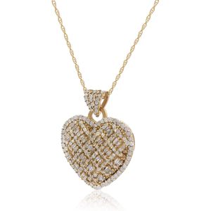 Collar con colgante de corazón de diamantes talla redonda y baguette, plata 925 chapada en oro amarillo, para mujer, joyería de compromiso. - Product Image 3