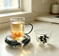 Ensemble de tasses à café en verre borosilicate monocouche, résistantes à la chaleur, transparentes, avec fleurs séchées intégrées, pour la maison, le café, la table
