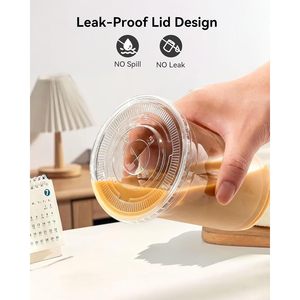 Gobelets en plastique 16oz avec couvercles et pailles, jetables, sans BPA, qualité alimentaire, pour café, à emporter, pour fêtes, lot de 100 - Product Image 5