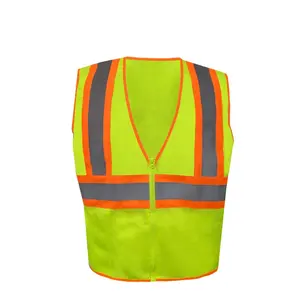 绿色功能绗缝男士背心安全热卖高能见度聚酯高背心绿色带口袋