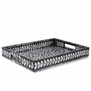 Plateau de service d'incrustation de nacre rectangulaire de haute qualité, plateau de serpillière à motifs floraux pour l'affichage des aliments et la décoration intérieure - Product Image 6