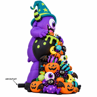 Monstre gonflable violet à un œil avec chapeau de sorcière pour Halloween, monstre empilable avec citrouilles et chauves-souris pour la décoration de jardin extérieur et de fête