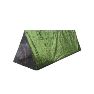 Tente d'urgence extérieure en PE, argentée et verte, imperméable, abri de survie pour 1 personne, équipement de camping - Product Image 1