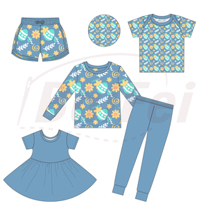 Pyjamas pour bébés garçons et filles, vêtements pour enfants, en bambou biologique, à manches courtes, imprimé Pâques décontracté, personnalisés en usine, vente en gros - Product Image 2