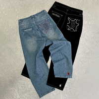 Fabricant OEM - Jeans pour hommes - Denim vintage délavé - Coupe ample et droite - Pantalon avec poche arrière et broderie de lettres
