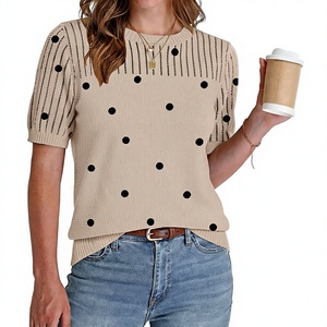 Zeagoo – Hauts pull-over à manches courtes 100 % viscose pour femme, collection Printemps-Été 2026, col rond, blouses ajourées, style habillé décontracté, lavage en machine - Product Image 1