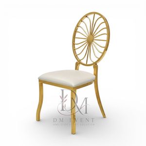 Chaise de mariage ronde en acier inoxydable doré avec dossier en éclats de soleil et coussin blanc pour banquets et événements hôteliers – Vente en gros de sièges - Product Image 3