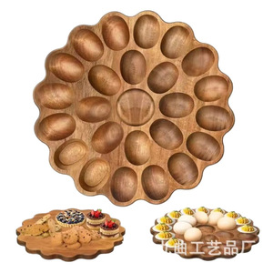 Bandeja de madera redonda para huevos con nueve compartimentos, estante de almacenamiento para mantener la frescura, ideal para fiestas - Product Image 5