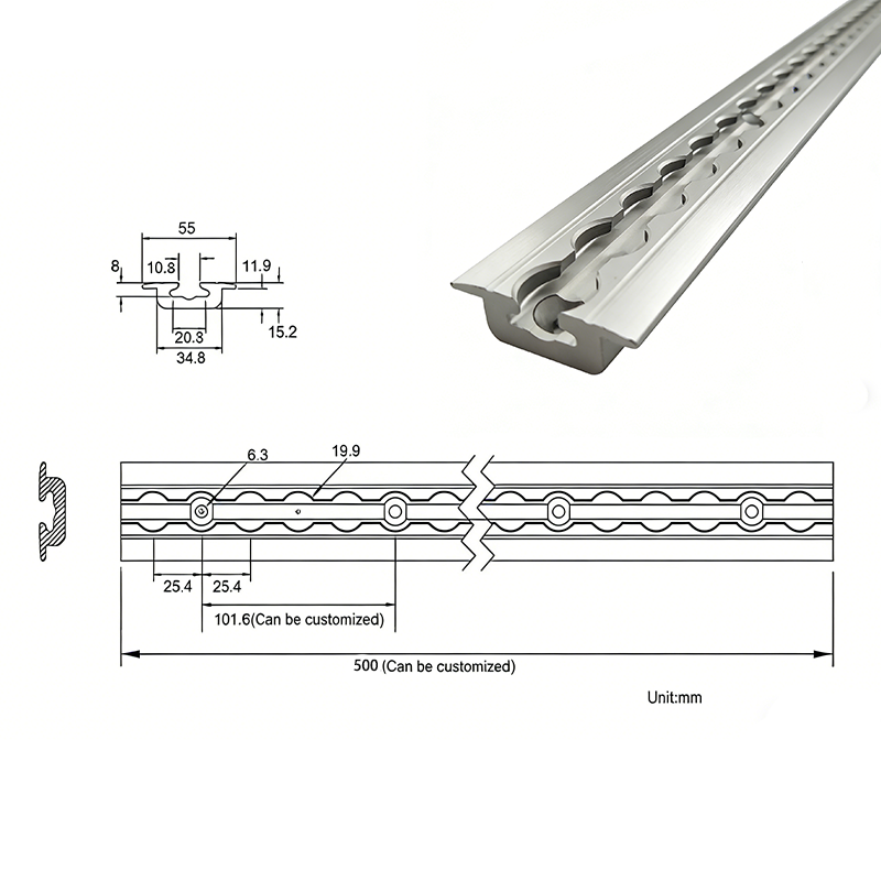 Serrated Locating Rails Premium 0.5m Flush Mounted Flanged Aluminum Rail with Serrated Internal ...