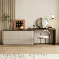 Bureau de toilette moderne extensible avec commode à 6 tiroirs et miroir rond