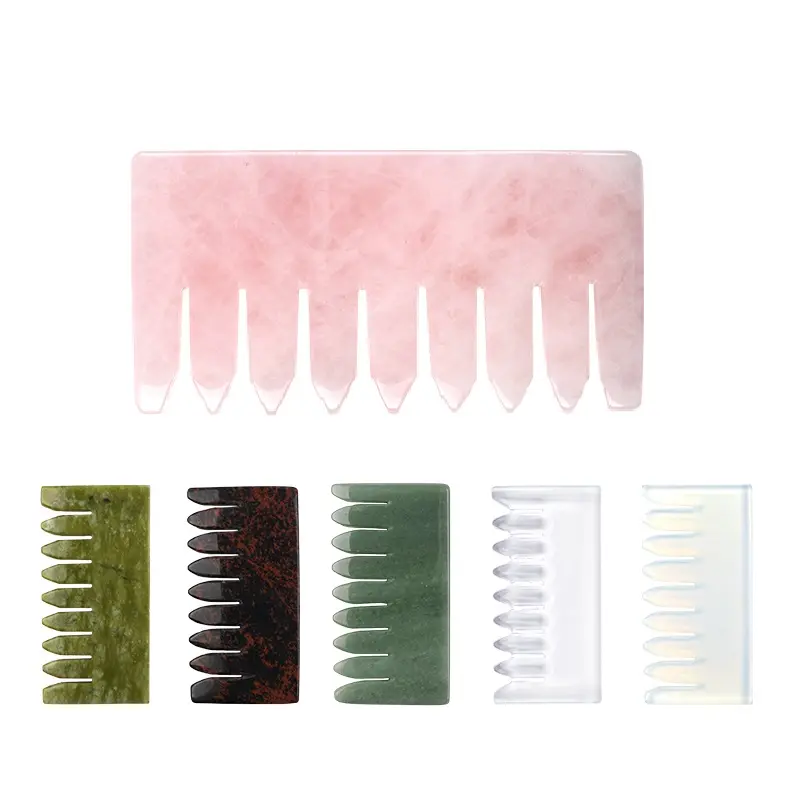 Custom Logo Pure Natural Jade Stone Gua Sha Hair Comb OEM/ODM Head Hair Massage Quartz Guasha Comb