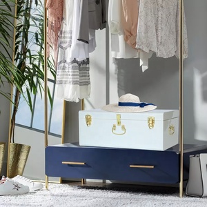 White Large Metal Trunk Decorative <strong>Storage</strong> Iron Box Keepsake Trunk College Dorm <strong>Chest</strong> <strong>with</strong> Gold Handle - Product Image 5