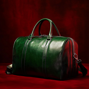 제조사 사용자 정의 빈티지 그린 정품 진짜 풀 그레인 암소 가죽 더플 여행 주말 남성용 밤새 더플 백 - Product Image 4