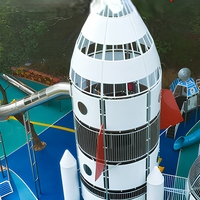 Structure de jeu extérieure sur mesure en acier inoxydable avec toboggan et filet d'escalade, thèmes fusée spatiale, planète, OVNI ; Équipement de jeu extérieur non motorisé