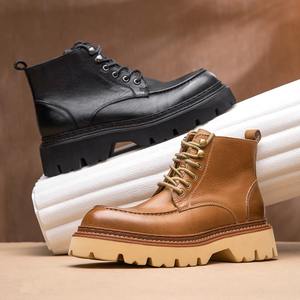 New style leather men's <b>boots</b> trendy British retro high-top leather shoes breathable cowhide thick-soled <b>work</b> <b>boots</b> - Product Image 3