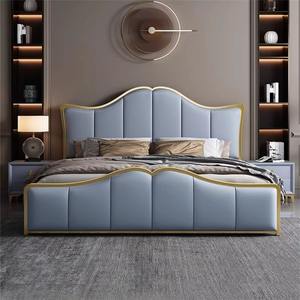 Muebles de dormitorio de madera de lujo modernos, camas suaves con funda, marco de cama doble con lado King, mesas auxiliares, diseño de conjunto completo cómodo - Product Image 2