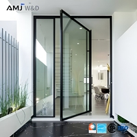 Portes d'entrée pivotantes en aluminium noir robustes et modernes pour l'extérieur avec panneau latéral fixe