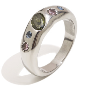 Anillo de banda de acero inoxidable con incrustaciones de piedras multicolor, moderno, vintage, grueso, apilable, para mujer, para uso diario y fiestas. - Product Image 2