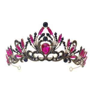 ゴールドメタルクラウン & 卸売ウェディングヘアアクセサリーゴールドクラウンティアラスとカラークラウンラインストーン付き - Product Image 4