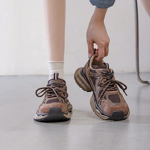 Chaussures de <span class=keywords><strong>papa</strong></span>, chaussures de sport pour femmes, couleurs mélangées, mode rétro, semelle épaisse, sangle augmentant la taille, coupe basse, noir gris - Product Image 5