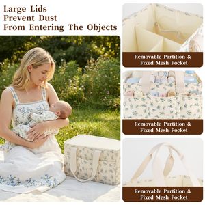 Organisateur de couches pour bébé à motif floral avec séparateurs amovibles, sac de rangement multi-poches pour couches - Product Image 6