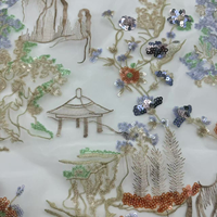 Tissu en velours coréen doux avec broderie de perles et sequins colorés pour robes de mariée - Prix de gros