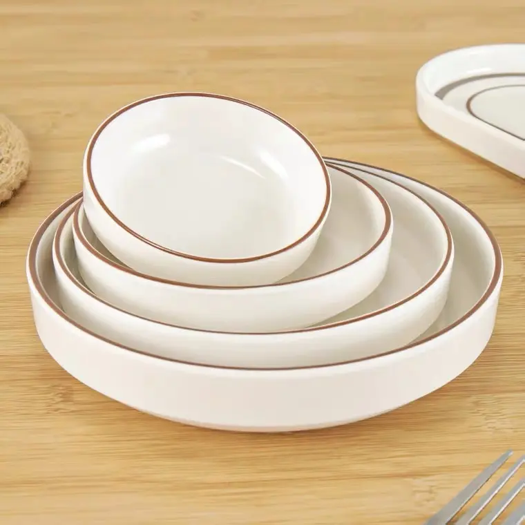 メラミンサービングプレートプラスチック韓国風丸皿プレート鍋つけスナック皿食器