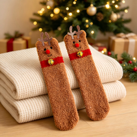 Chaussettes de Noël pour femmes, en polaire corail, automne et hiver, extra épaisses et chaudes, chaussettes de sol avec petit renne