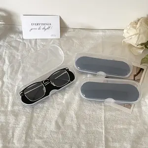 Kotak kacamata bingkai transparan minimalis, wadah kacamata plastik ringan segar gaya Jepang portabel Instagram