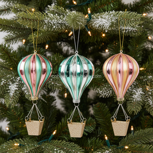 زينة عيد الميلاد الزجاجية الفاخرة القابلة للتخصيص على شكل رائد فضاء وصاروخ وبالون هواء ساخن، قلادة صغيرة يدوية الصنع لشجرة الحفلات - Product Image 6