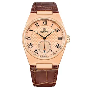 Top Brand Luxury Gold Quartz Watch BENYAR 2023 New Men Original Sports Wristwatch Waterproof Genuine Leather Watch Reloj Hombre