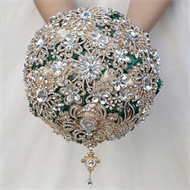 Buket Bunga Mawar Kristal Poliester Buatan Tangan Berkualitas Tinggi Grosir untuk Pengantin, Pengiring Pengantin, Pernikahan, Dalam/Luar Ruangan