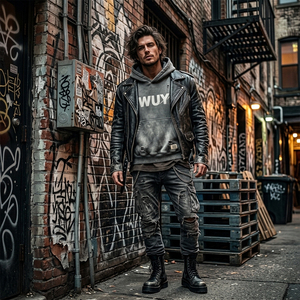 Sudadera con capucha de peso pesado para hombre, estilo vintage, con lavado ácido, desgastada y rasgada, estilo streetwear, oversize, con gráfico y detalles de efecto destruido, personalizada - Product Image 5
