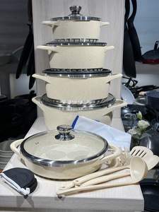 Bộ dụng cụ nấu ăn 17 món bằng nhôm đúc phủ chống dính, bền, an toàn với máy rửa chén, bộ nồi chảo đá granite màu xám - Product Image 5