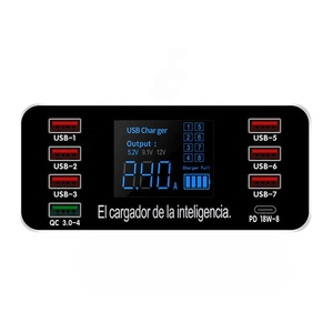Più recente <span class=keywords><strong>Multi</strong></span> porta 8 USB stazione di ricarica 8 porta schermo LCD <span class=keywords><strong>Display</strong></span> USB casa caricabatterie PD QC3.0 veloce ricarica da scrivania adattatore caricabatterie - Product Image 2