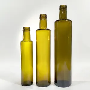 Fábrica Custom Square Round Olive Oil Garrafas 250ml Garrafas De Embalagem De Alta Qualidade Vidro De Cor Verde