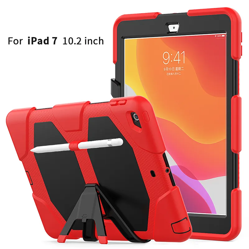 For iPad 10.2 inch 7Th Generation 2019 2020 universal rubber defender case with stand on back