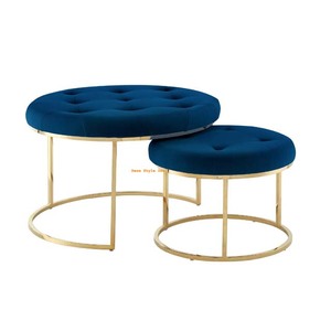 Conjunto otomano de anidación azul Marco de Metal pulido redondo - Product Image 1