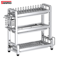 SANIPRO Égouttoir de rangement moderne multifonctionnel à trois niveaux en acier inoxydable pour bols et assiettes, meuble pour vaisselle