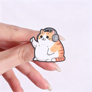 Pin Enamel Kucing Tabby Oranye Gemuk Lucu Dengan Headphone, Bros DJ Kitty Untuk Dekorasi Ransel - Product Image 2