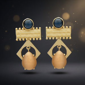 Boucles d'oreilles pendantes en laiton faites à la main avec pierres précieuses et placage or, style bohème, pour fiançailles - Product Image 3