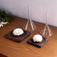 Testeur d'huiles essentielles parfumées, flacon en verre avec base en acrylique noir estampé à chaud, pour l'arôme des fleurs, avec entonnoir de présentation