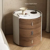 Meuble de chambre à coucher moderne haut de gamme 2025 en bois massif simple, nouvelle table de chevet en cuir de selle, armoire à trois tiroirs, Internet