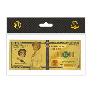 Personalizza carte da gioco dorate Diana Princess da 1 milione di dollari banconota commemorativa in lamina placcata oro 24 carati con borsa