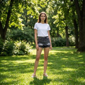 <span class=keywords><strong>Shorts</strong></span> in denim strappato da donna con tecnologia di lavaggio avanzata, a gamba larga, taglio dritto, personalizzabili, prodotti su misura - Product Image 3