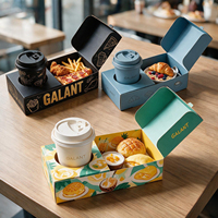 Boîte à sandwich jaune personnalisée avec porte-café - Emballage tout-en-un pour pâtisserie et boissons pour café/boulangerie